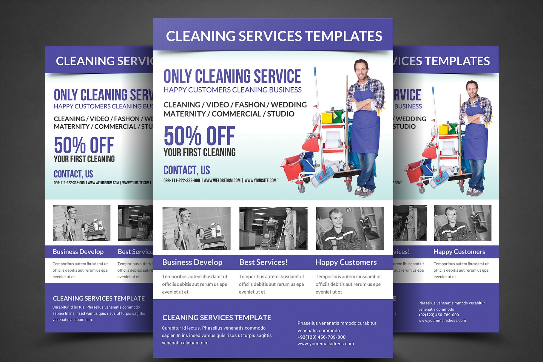 清洁工公司保洁服务宣传海报设计模板 Cleaning Services Flyer Template插图
