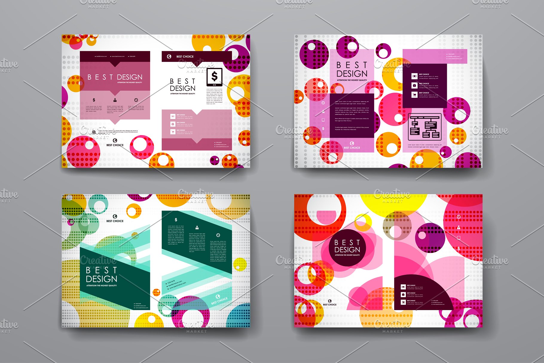 多彩抽象几何杂志画册模板 Colourful brochure templates插图1