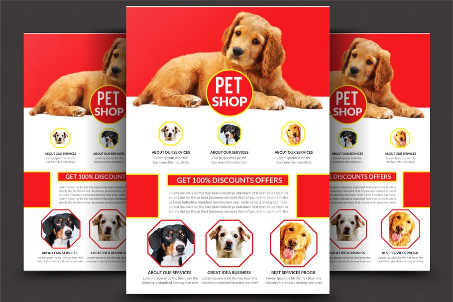 宠物店海报宣传单页设计模板 Pet Shop Flyer插图