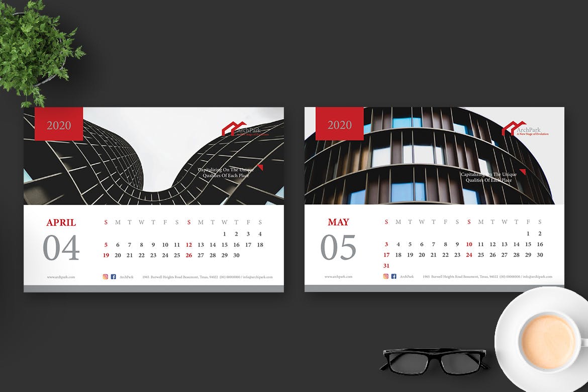 2020年建筑行业主题高端台历设计模板 2020 Architect / Building / Office Calendar Pro插图3