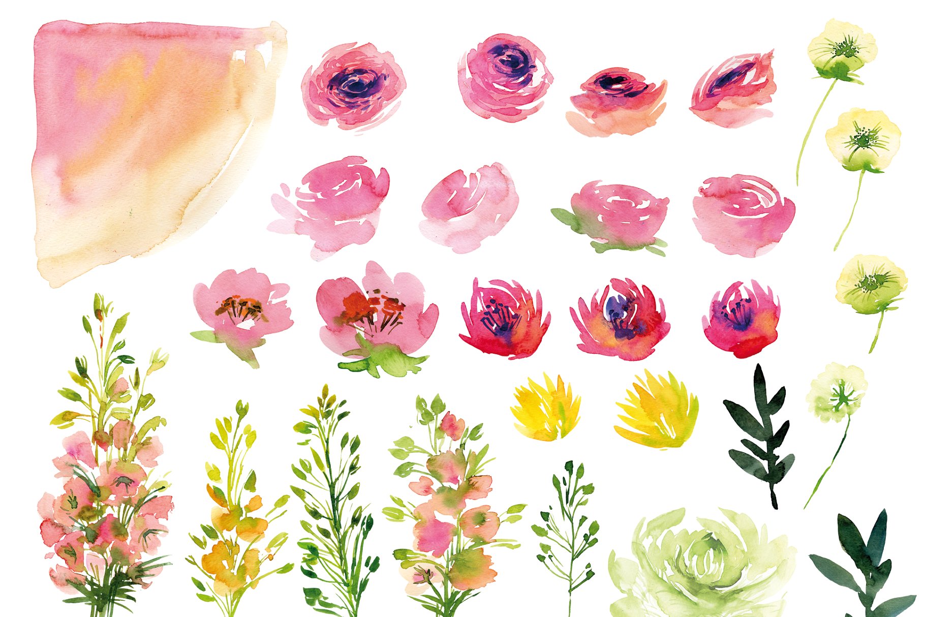 手工浪漫彩绘花园植物剪贴画 Watercolor Garden Flowers插图1