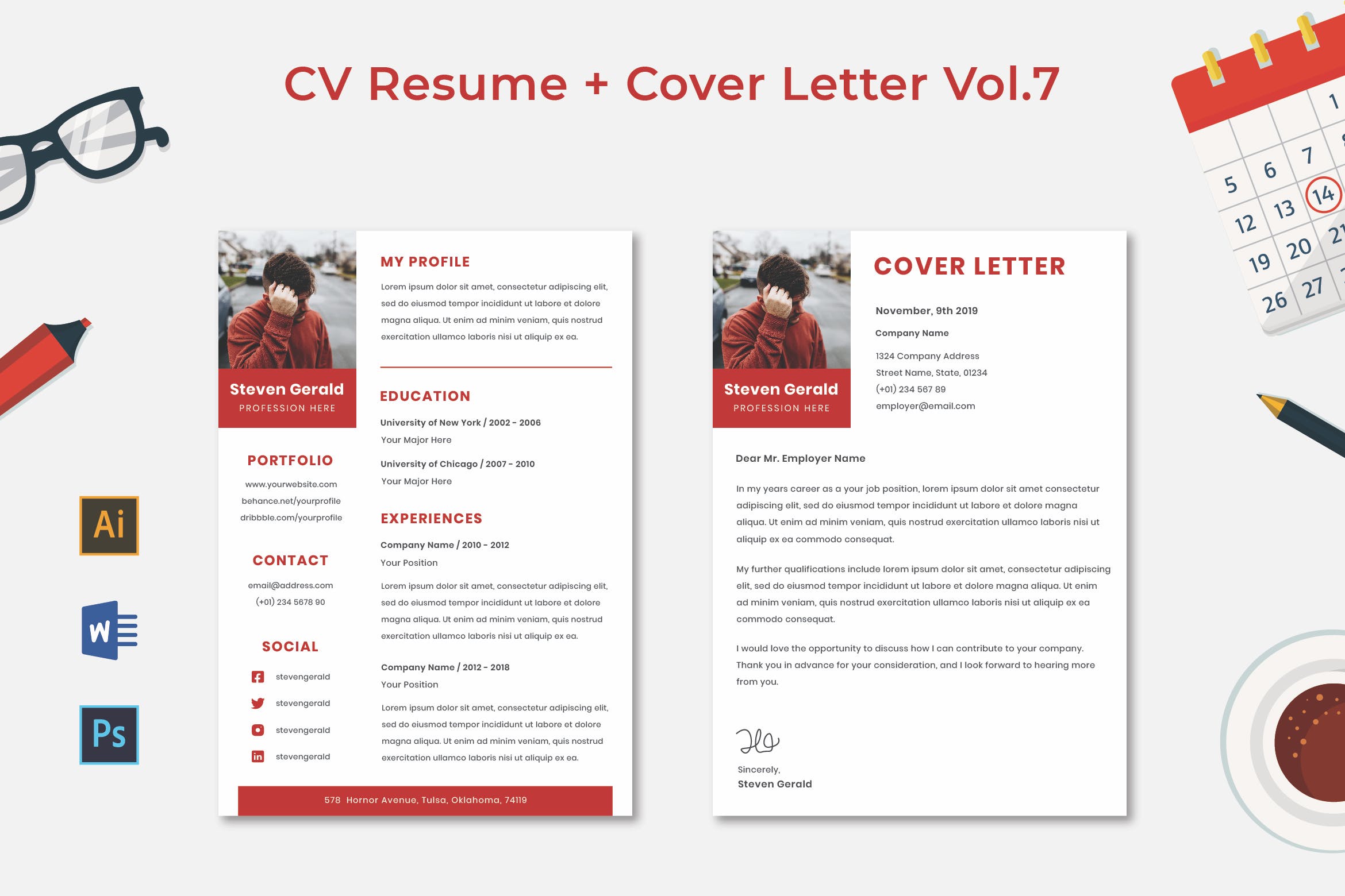 简单朴素风格个人简历/介绍信设计模板 CV Resume Vol.7插图