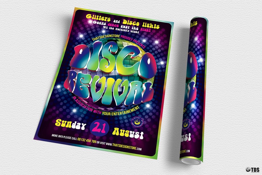 迪斯科音乐舞会活动宣传单PSD模板V3 Disco Revival Flyer PSD V3插图(2)