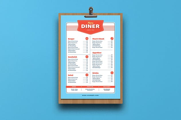 复古披萨店点餐菜单模板 Retro diner Menu插图(3)