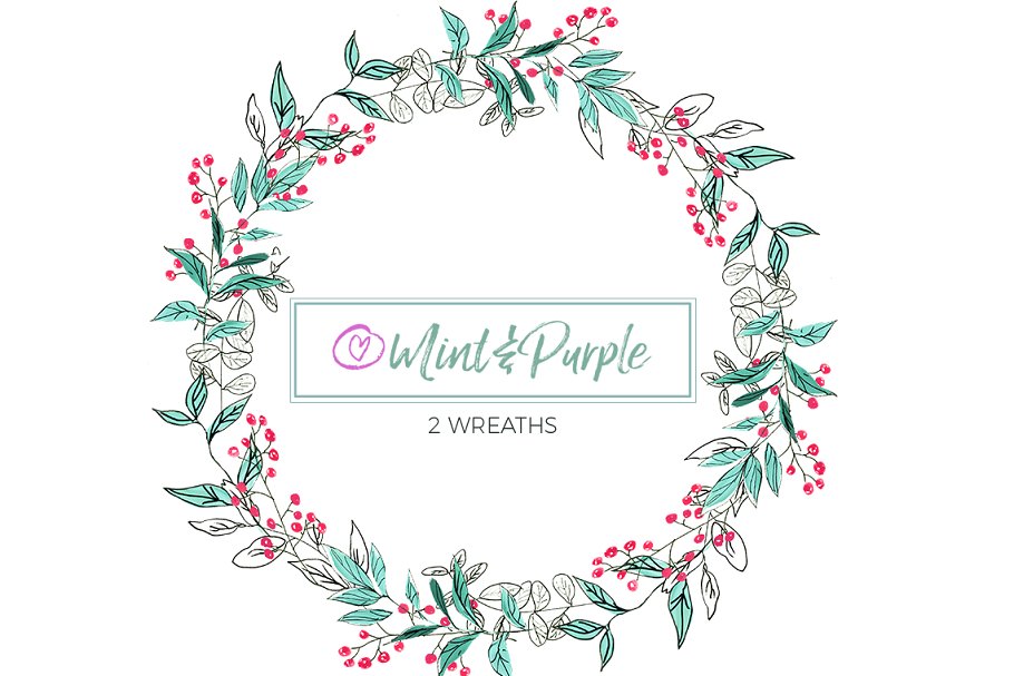 薄荷和紫色水彩花卉 Mint and Purple Watercolor Flowers插图3