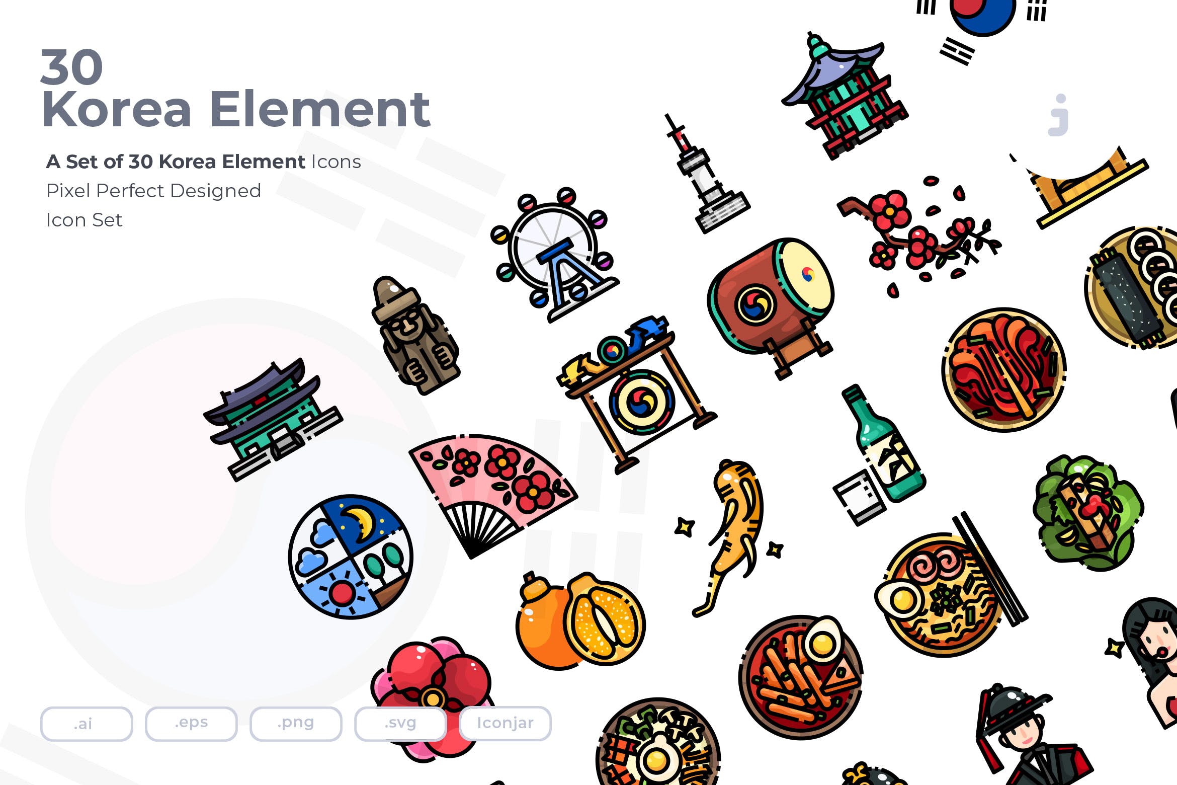 30枚韩国民族元素矢量图标 30 Korea Element Icons插图