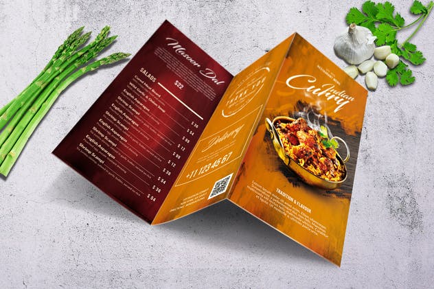 印度咖喱餐厅三折页食物菜单设计模板 Curry Indian Trifold Food Menu A4 & US Letter插图(5)
