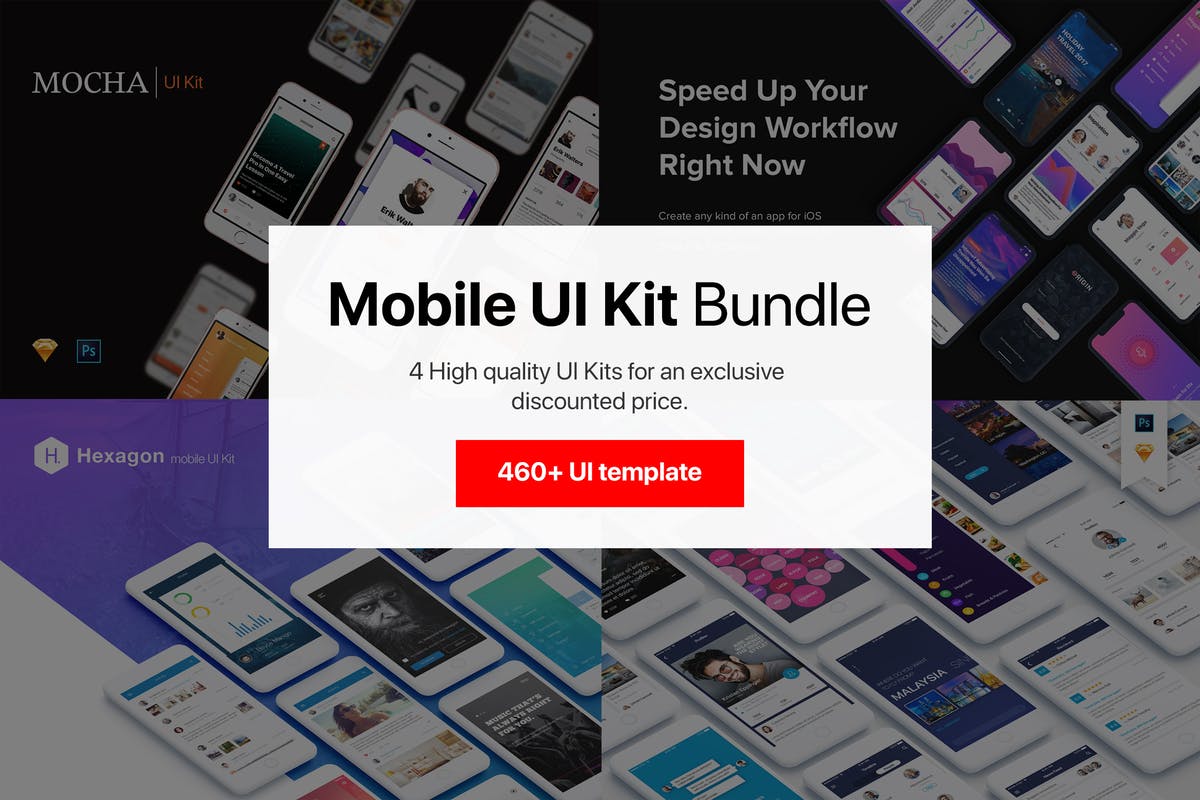 460+手机应用APP UI套件[4合1] Bundle Mobile UI Kit插图