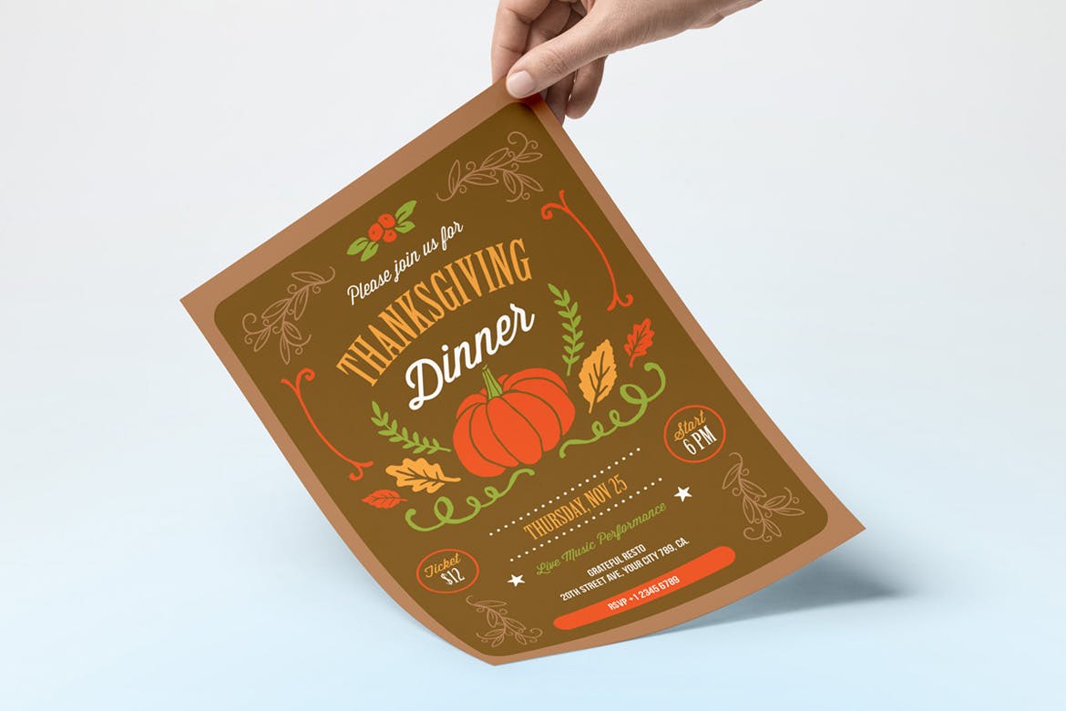 感恩节晚宴活动海报设计模板 Thanksgiving Dinner插图(2)
