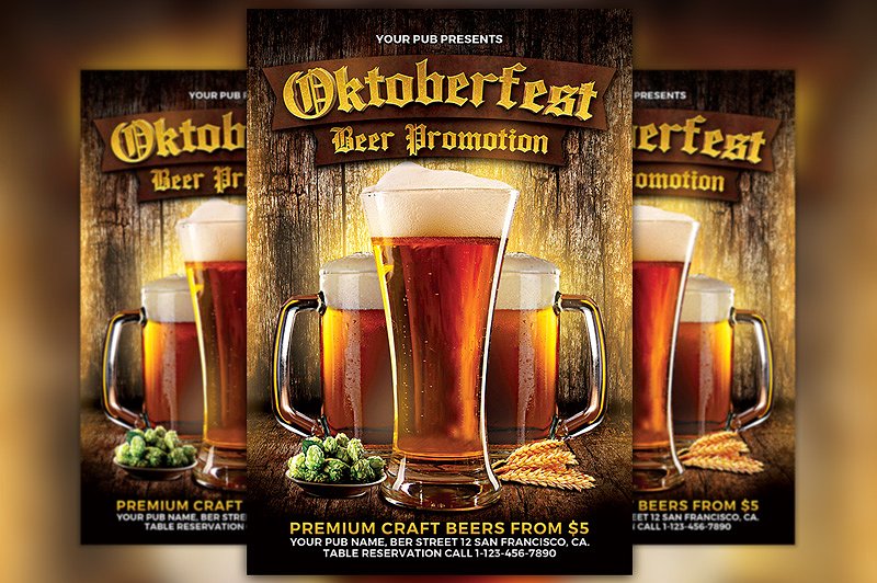 十月啤酒节派对活动传单模板 Oktoberfest Flyer Template插图