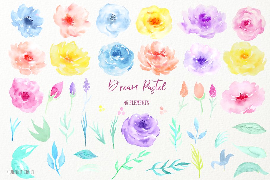 梦幻水彩花卉剪贴画合集 Watercolor Clipart Dream Pastel插图(1)