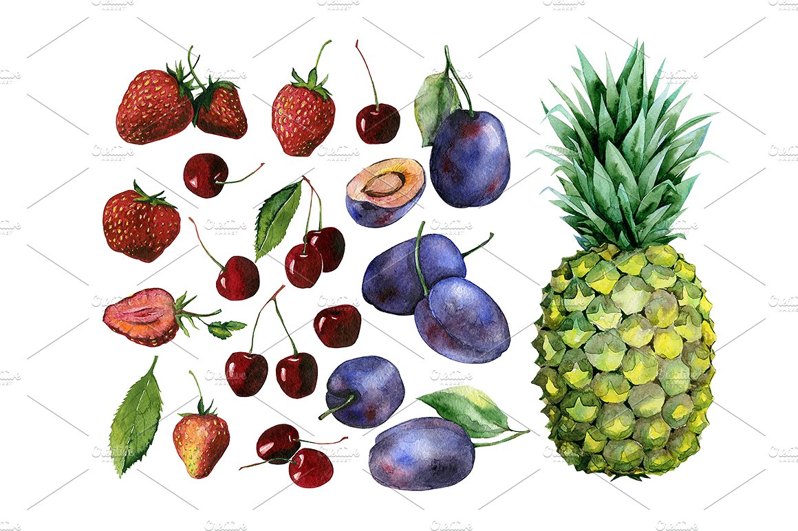 手工绘制水彩风格的水果图案素材下载[jpg,png]插图(3)
