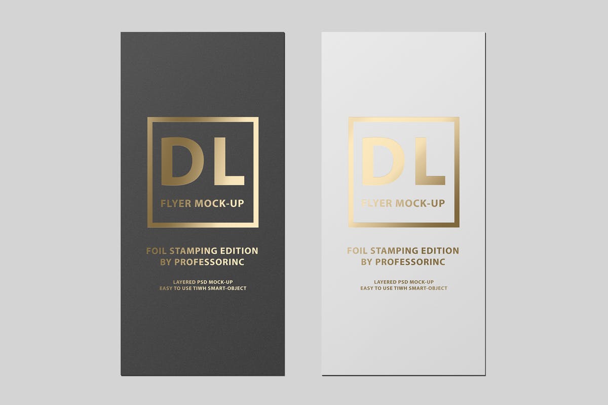 对折页烫金传单样机 DL Flyer Mock-Up / Foil Stamping Edition插图