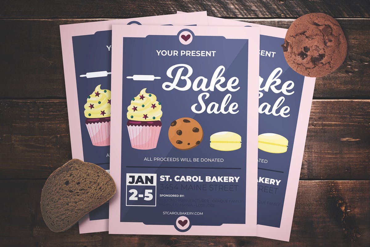 面包店促销活动广告海报设计模板 Bake Sale Flyer插图