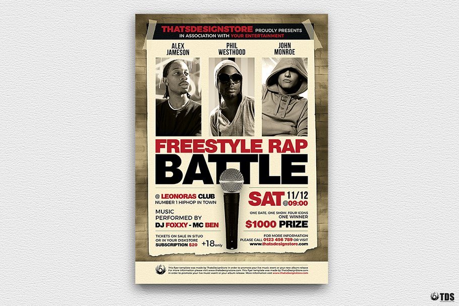 自由说唱饶舌音乐PK活动PSD传单模板V.5 Freestyle Rap Battle Flyer PSD V5插图(1)