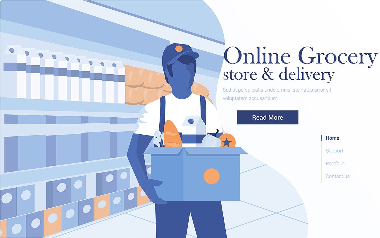 电子商务仓储及配送扁平化现代设计概念插画 Flat Modern design Illustration of Online Grocery插图(1)