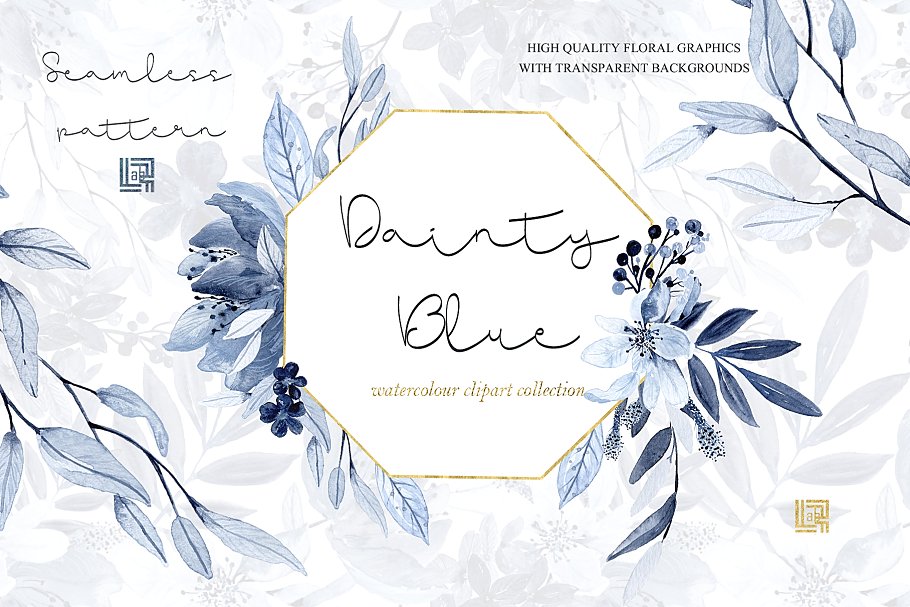 精致的海军蓝手绘花卉 Dainty blue. Navy blue flowers插图(6)