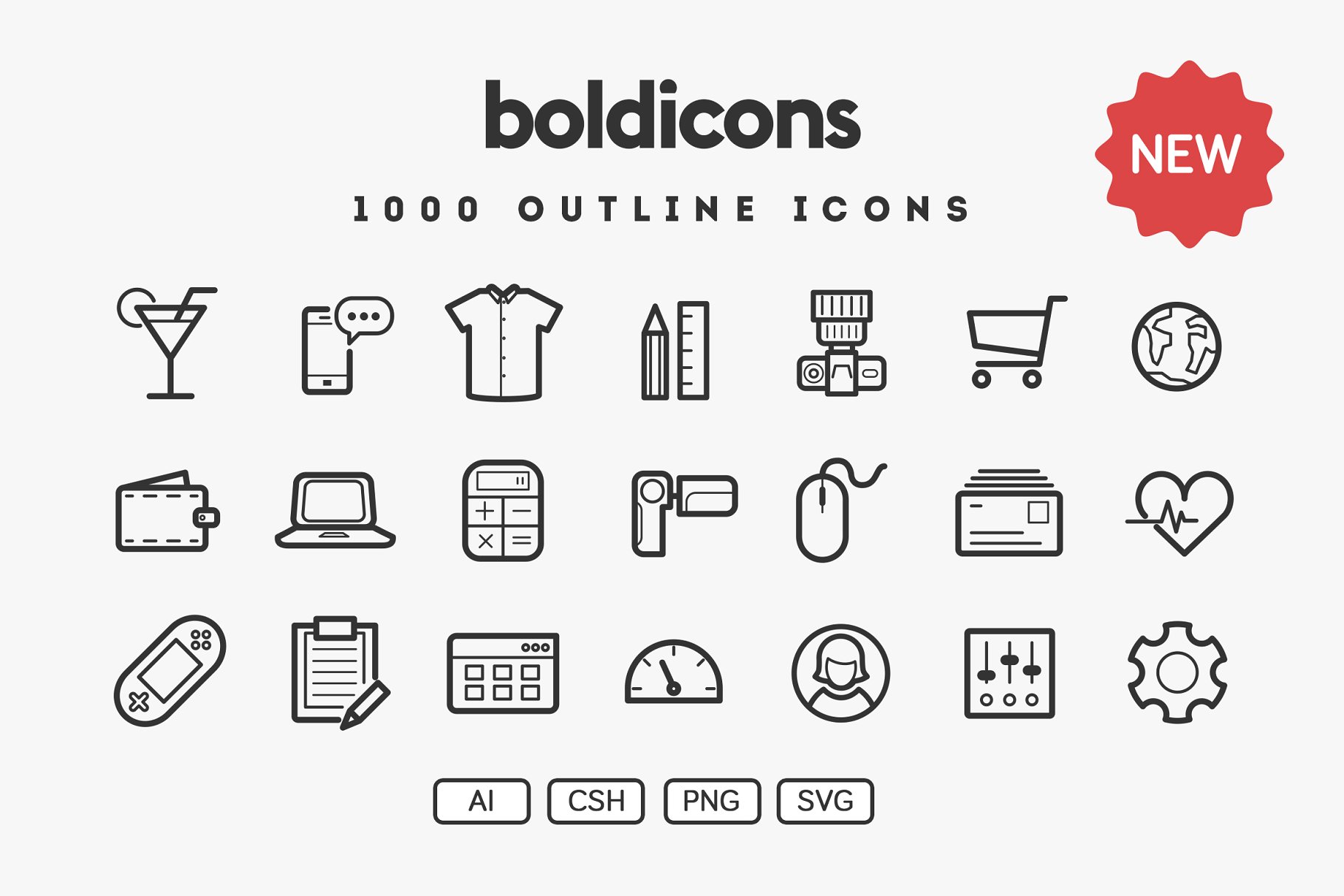 1000枚多领域粗线条轮廓图标 Boldicons – 1000 outline icons插图