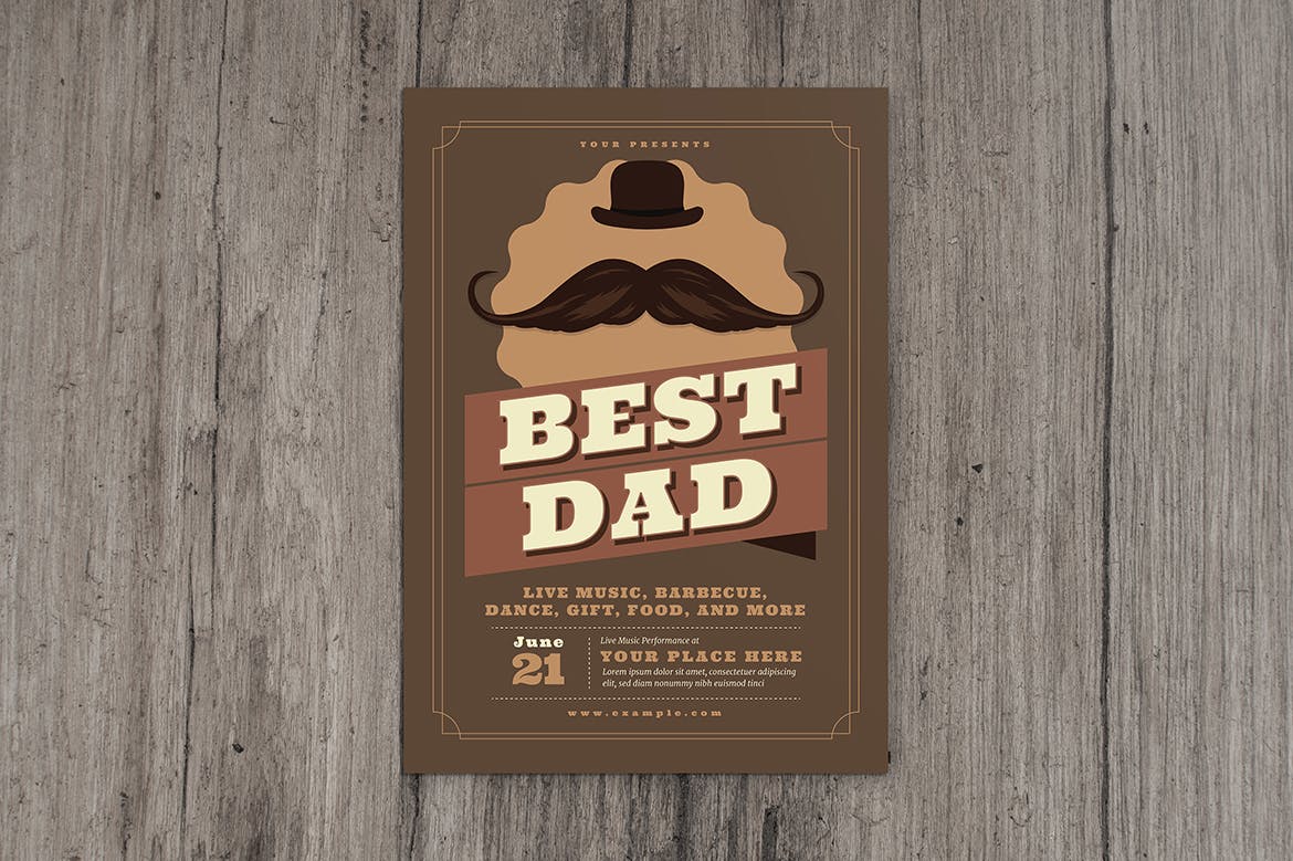复古设计风格父亲节活动海报设计模板 Retro Father’s Day Flyer插图2