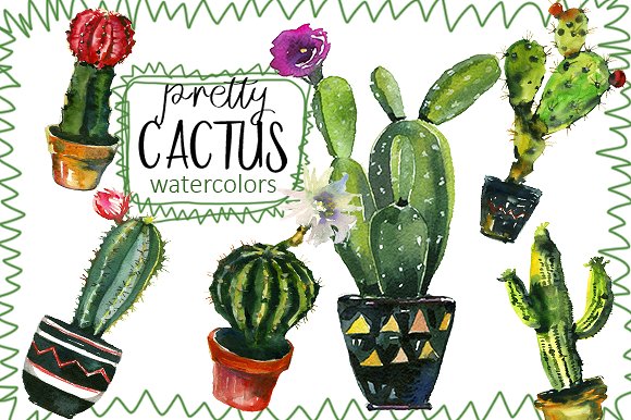 仙人掌水彩剪贴画 Pretty Cactus Watercolor Clipart Set插图