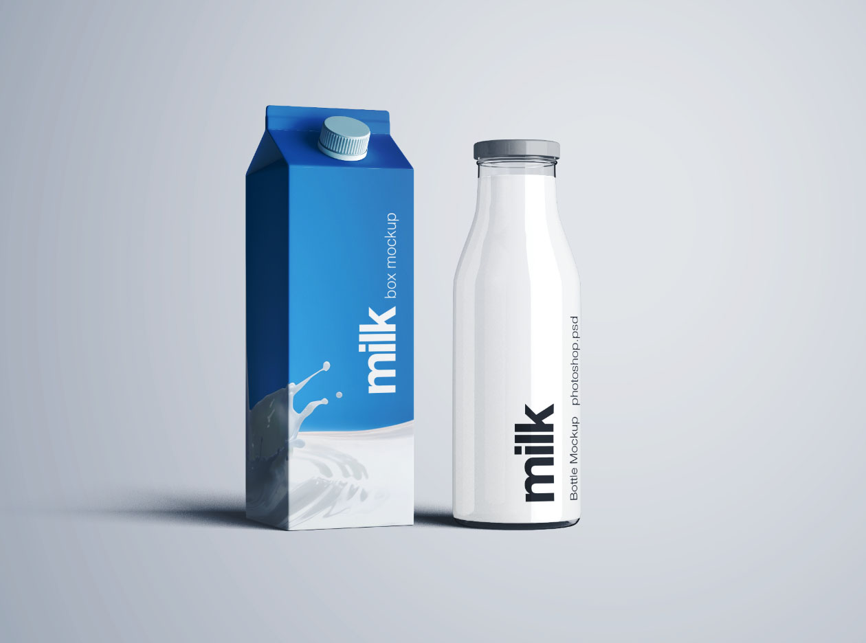 牛奶瓶&牛奶盒外观设计样机插图(10)