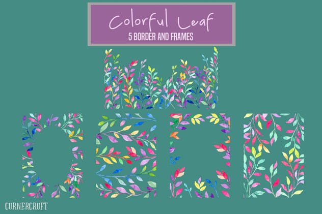 多彩叶子设计矢量水彩图案 Watercolor Colorful Leaf Design Kit Vector插图(3)