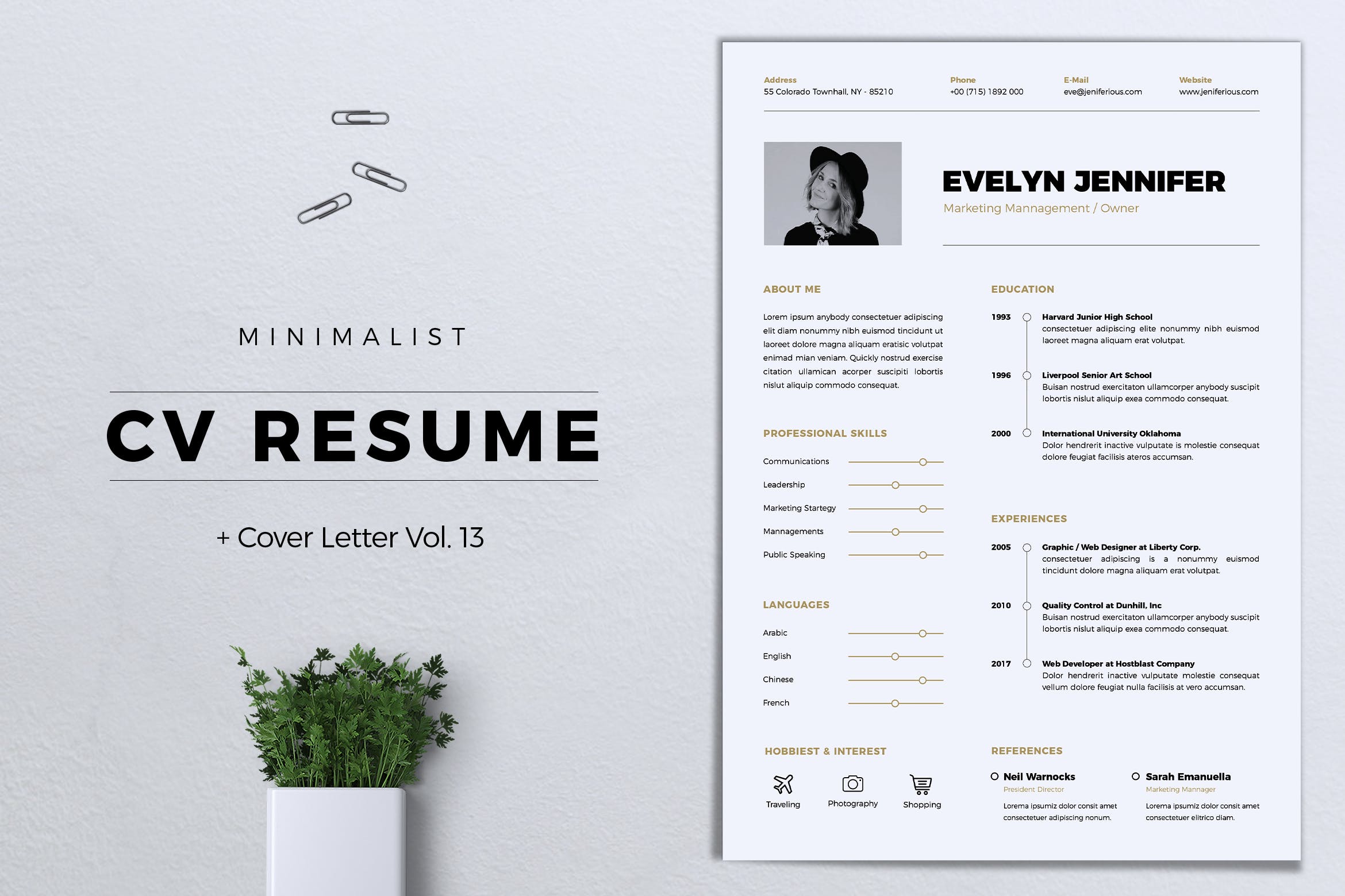 低调简约个人应聘电子简历设计模板v13 Minimalist CV Resume Vol. 13插图