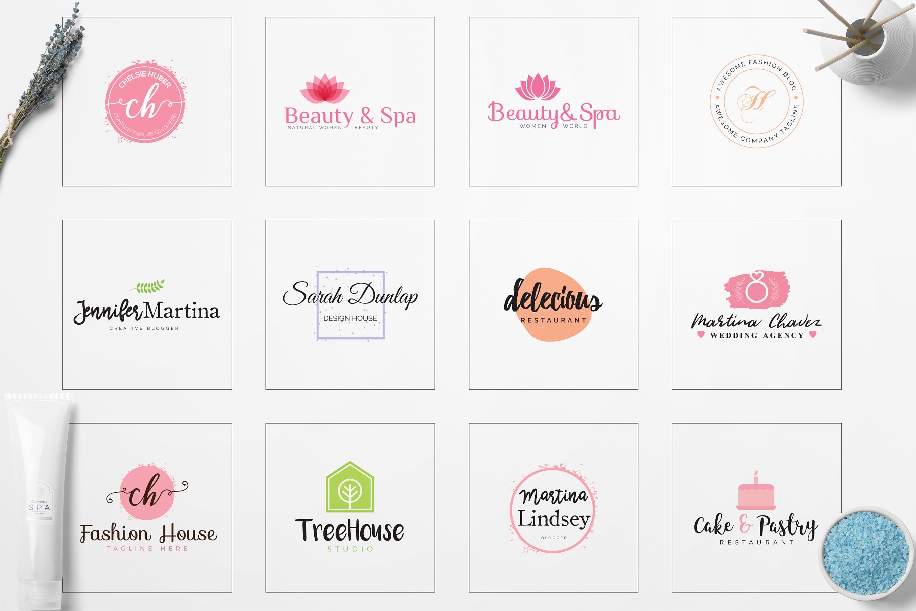 女性简约品牌Logo标志设计素材包 Feminine Minimal Branding Logo Pack插图3