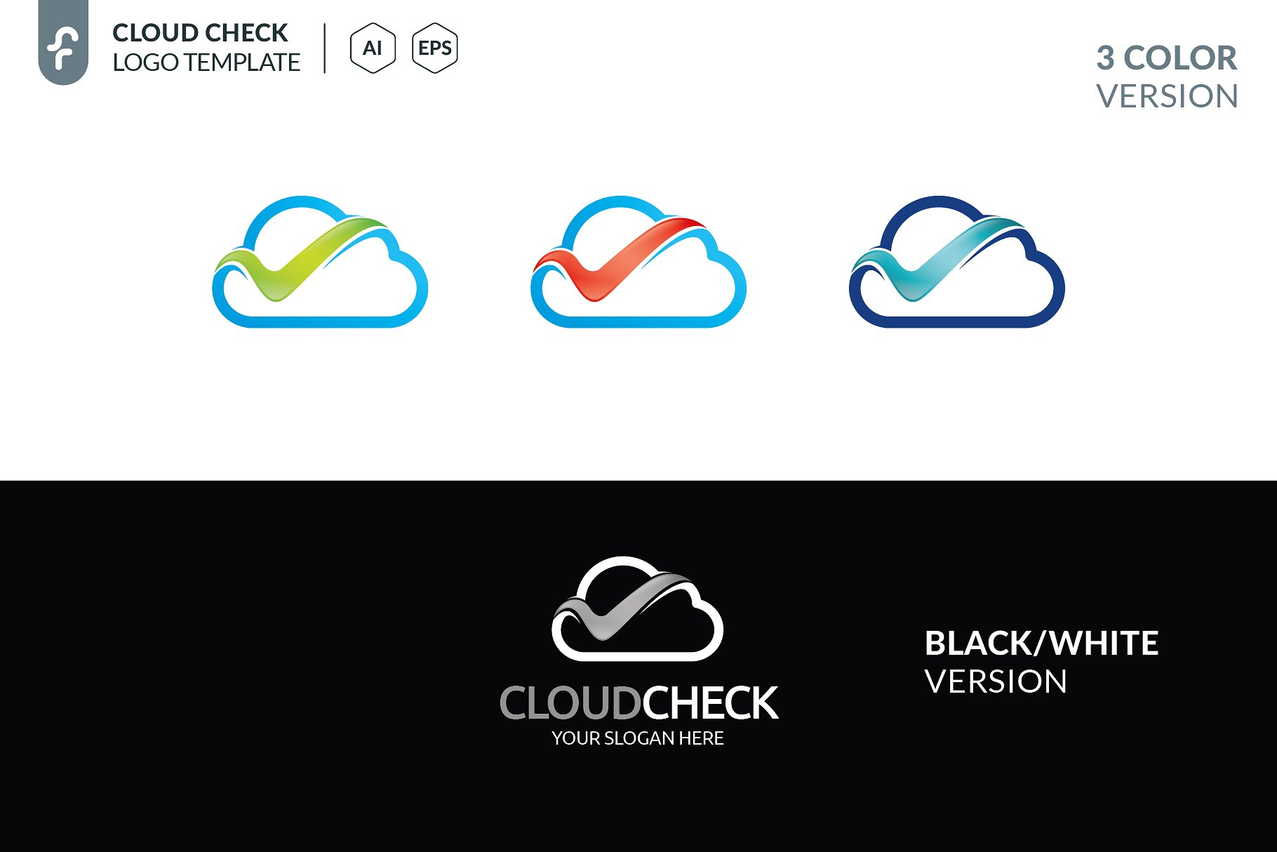 云计算云监控服务Logo模板 Cloud Check Logo插图(3)
