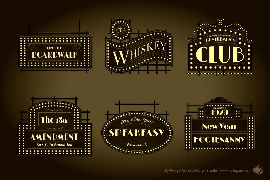 集市，夜总会和舞厅风格复古店招模板 Prohibition Era Boardwalk Signs插图2