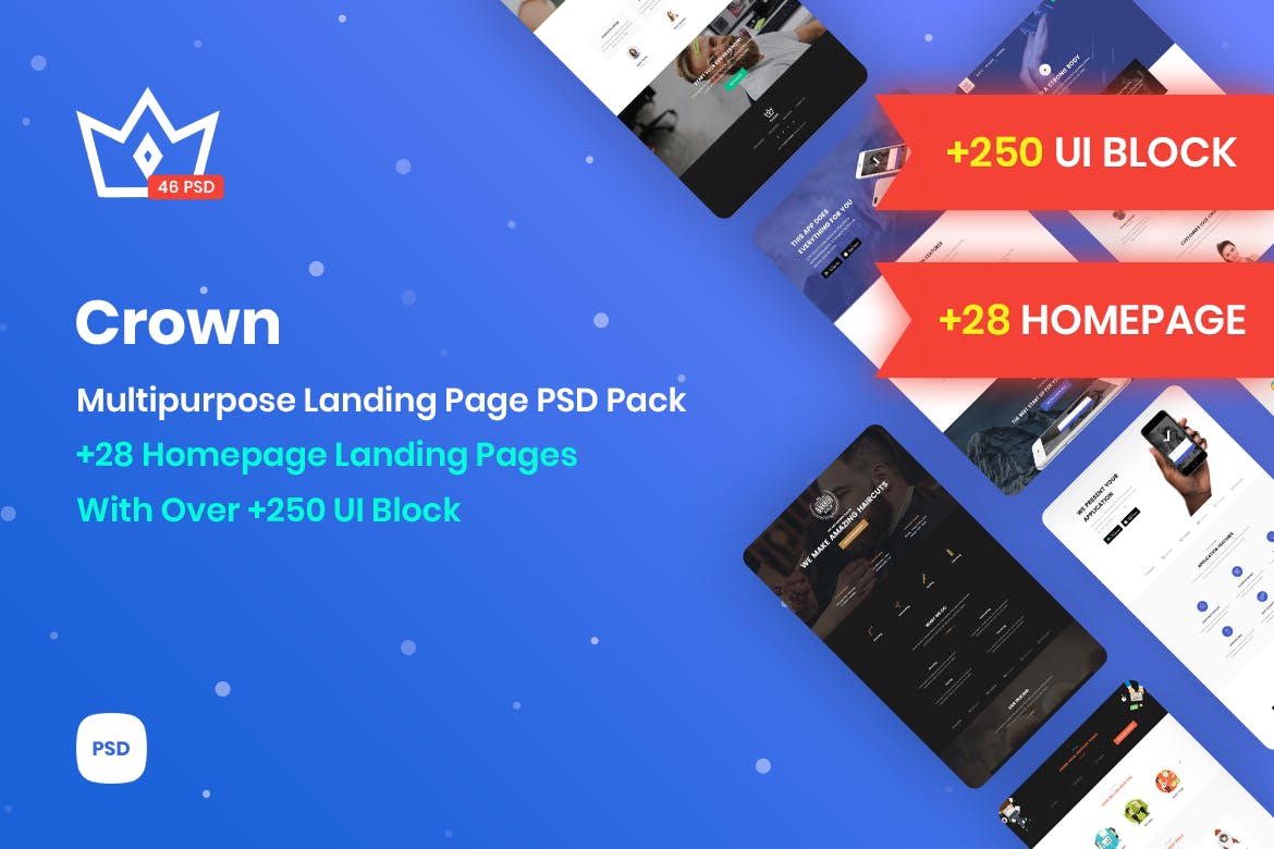多用途营销主题网站着陆页设计PSD模板 Crown – Multipurpose Marketing PSD Landing Page插图