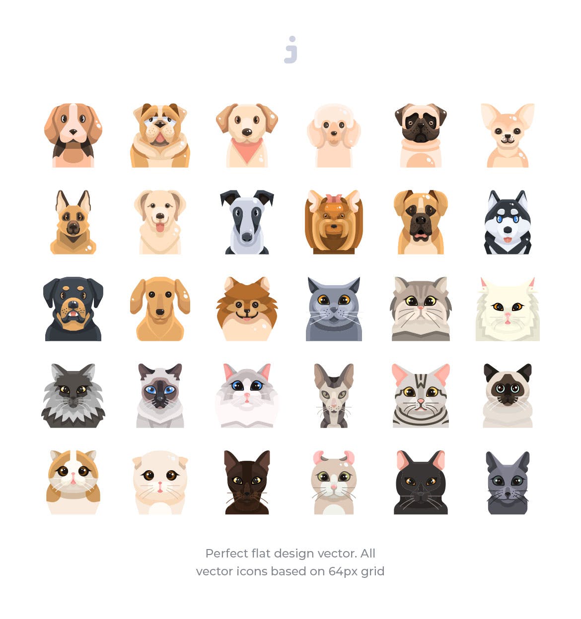 30枚狗&猫扁平设计风格矢量图标 30 Dog and Cat Icons – Flat插图(1)