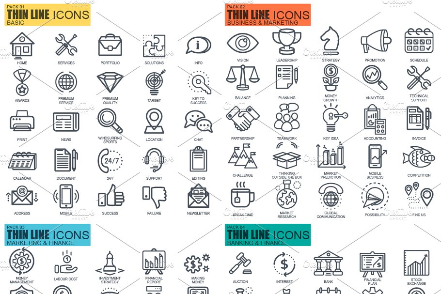 1650枚线条图标合集 1650 Line Icons Bundle插图(3)