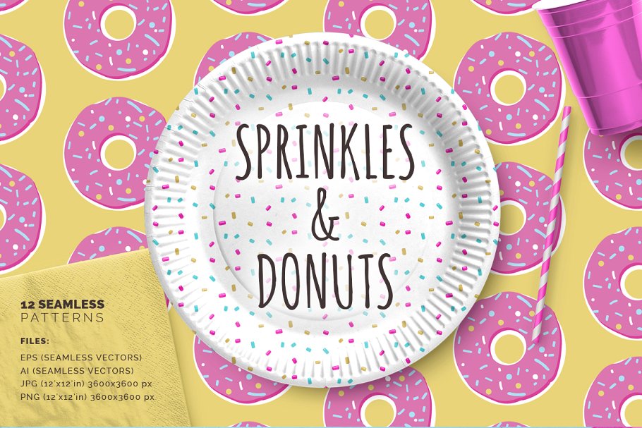 多彩糖粒和甜甜圈图案纹理 Sprinkles & Donuts Patterns插图