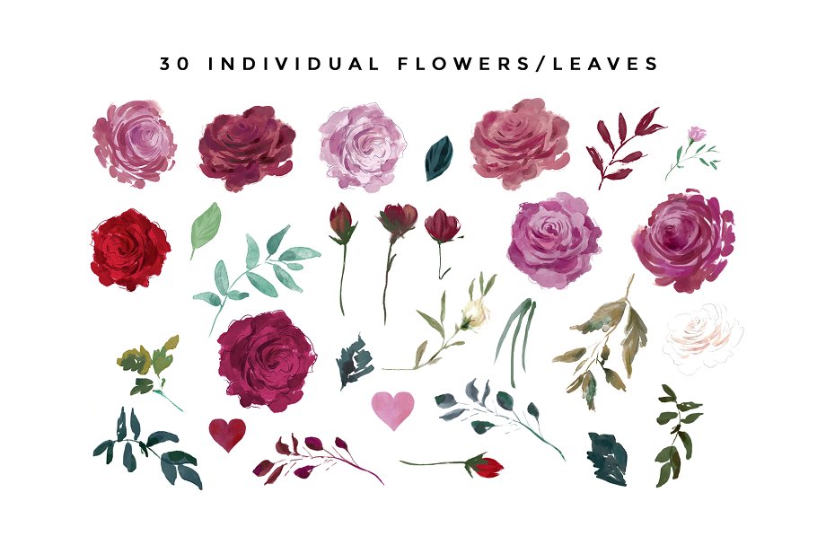 浪漫水彩花卉剪贴画 Watercolor Floral Graphic – Romance插图3
