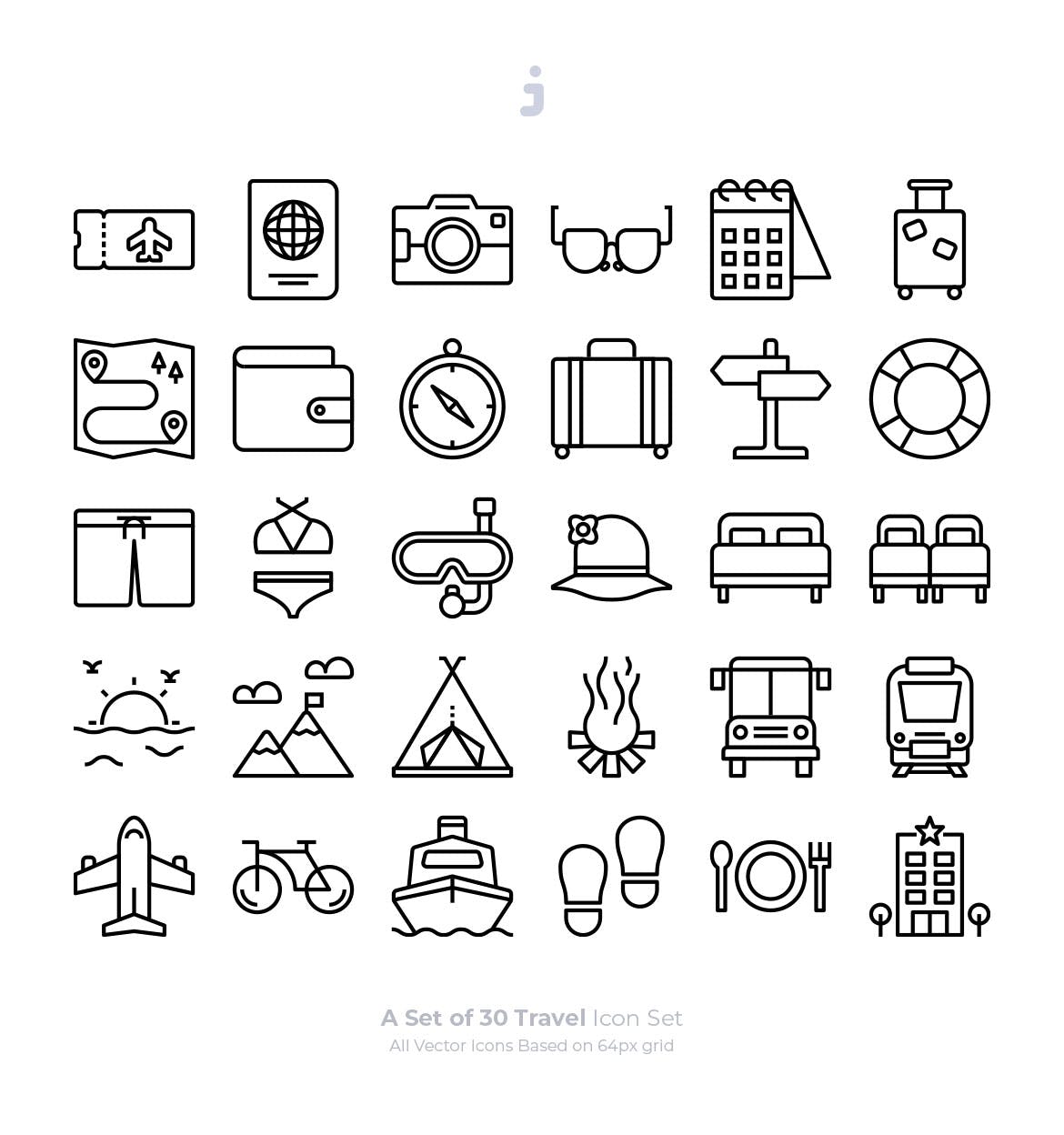 30枚旅行旅游主题Outline风格矢量图标 30 Travel Icons – Outliner插图1