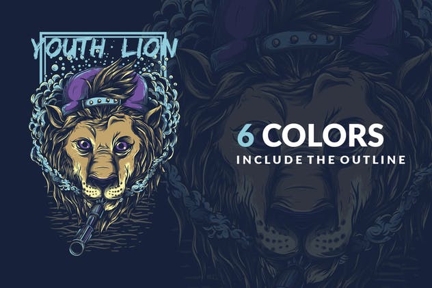 嬉皮狮子手绘T恤印花设计 Youth Lion插图2