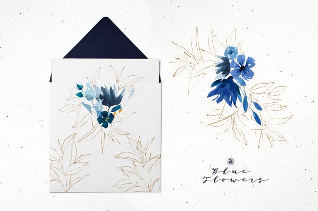 浪漫蓝色花卉水彩矢量插画套装 Blue Flowers插图(5)