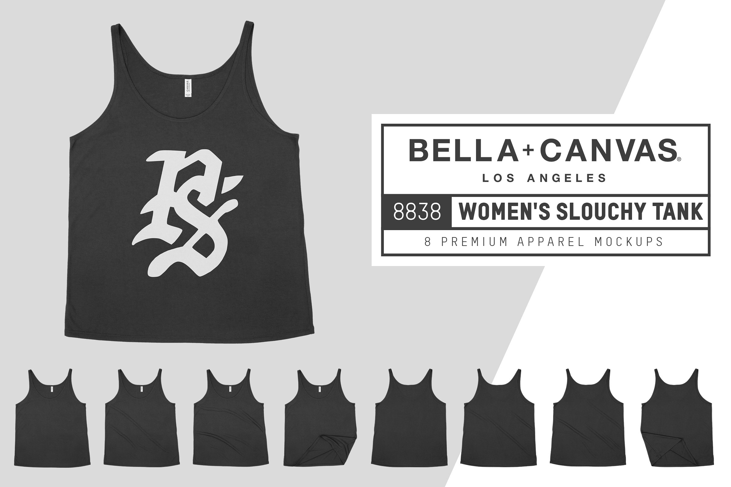 男士棉质无袖运动背心服装样机 Bella Canvas 8838 Slouchy Tank Mocks插图