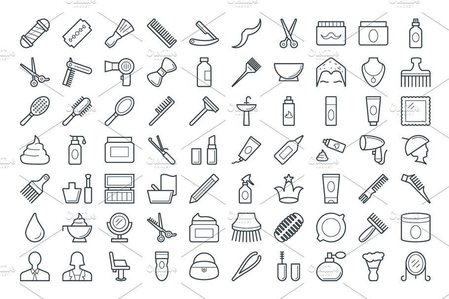 100+美发沙龙主题线条矢量图标 100+ Hair Salon Vector Icons插图(1)