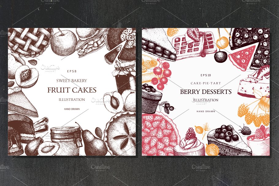 水果糕点及甜点插画设计套件 Fruit Pastries & Desserts Set插图3