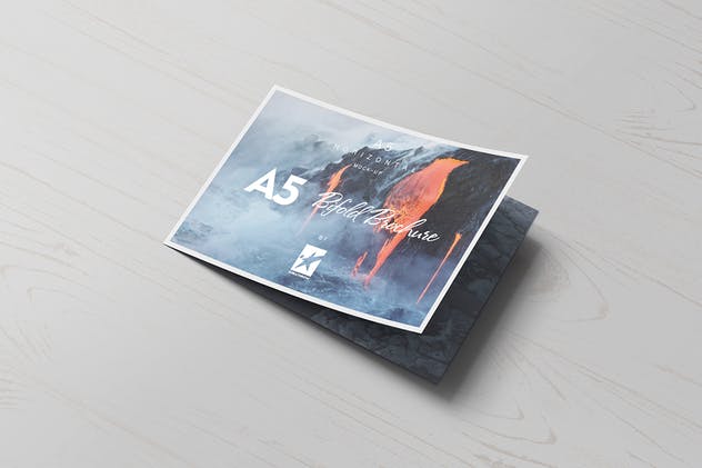 A5尺寸规格宣传册设计平铺视觉样机模板 Bi-Fold A5 Horizontal Brochure Mock-Ups Vol.1插图(10)