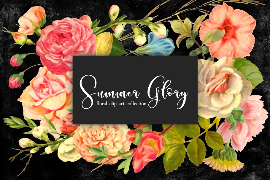 复古盛夏花卉主题素材合集 Floral Clip Art – Summer Glory插图