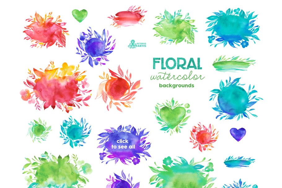 水彩花卉背景剪贴画 Floral Watercolor Backgrounds插图(1)