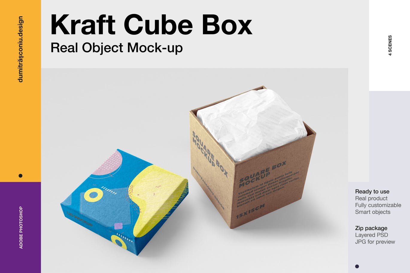 牛皮纸方盒快递纸箱设计效果图样机 Kraft Cube Box插图