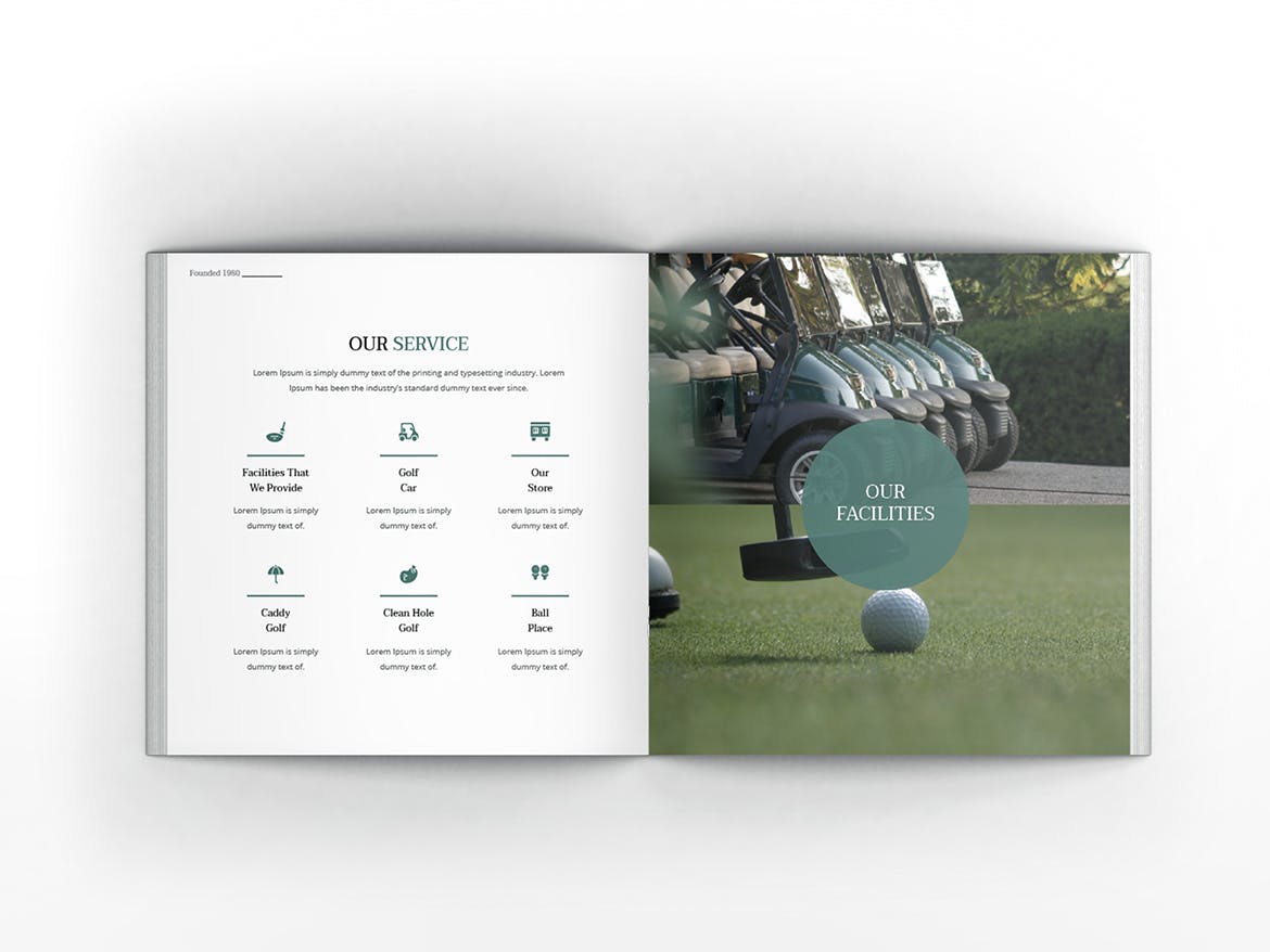 高尔夫俱乐部/体育运动场馆介绍画册设计模板 Golf Square Brochure Template插图4