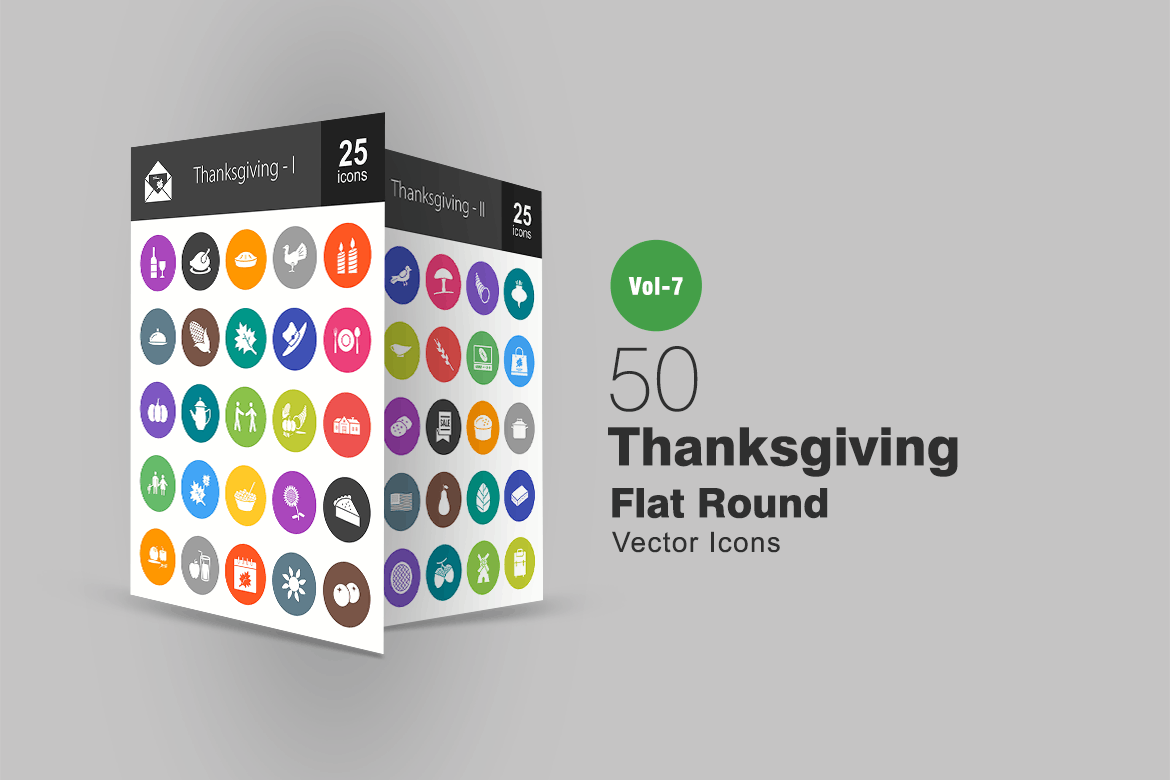 50款感恩节主题扁平设计风格圆角图标 50 Thanksgiving Flat Round Icons插图