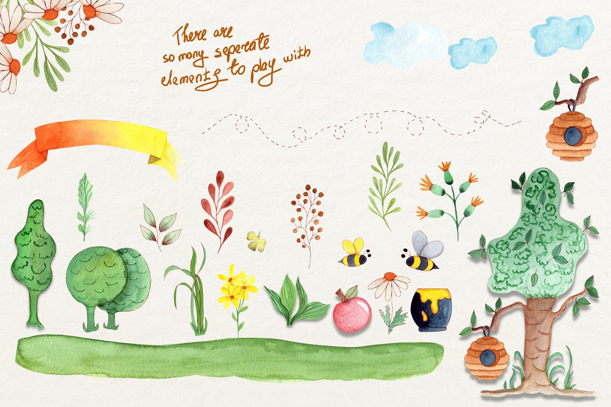 可爱的蜜蜂&熊水彩插画合集插图(3)
