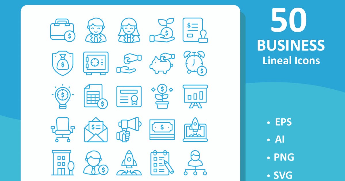 50枚商业商务主题线体图标素材 50 Business Icons ( Line )插图