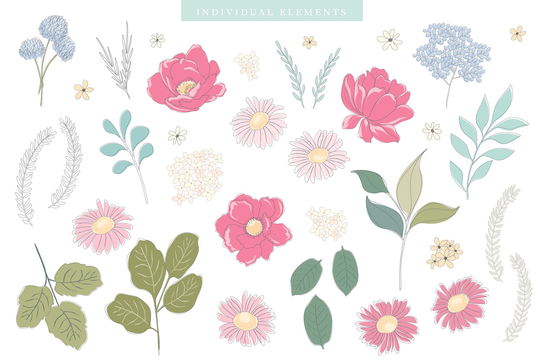 甜美时尚花卉和几何图案纹理 Floral & Pattern Design Set插图(14)